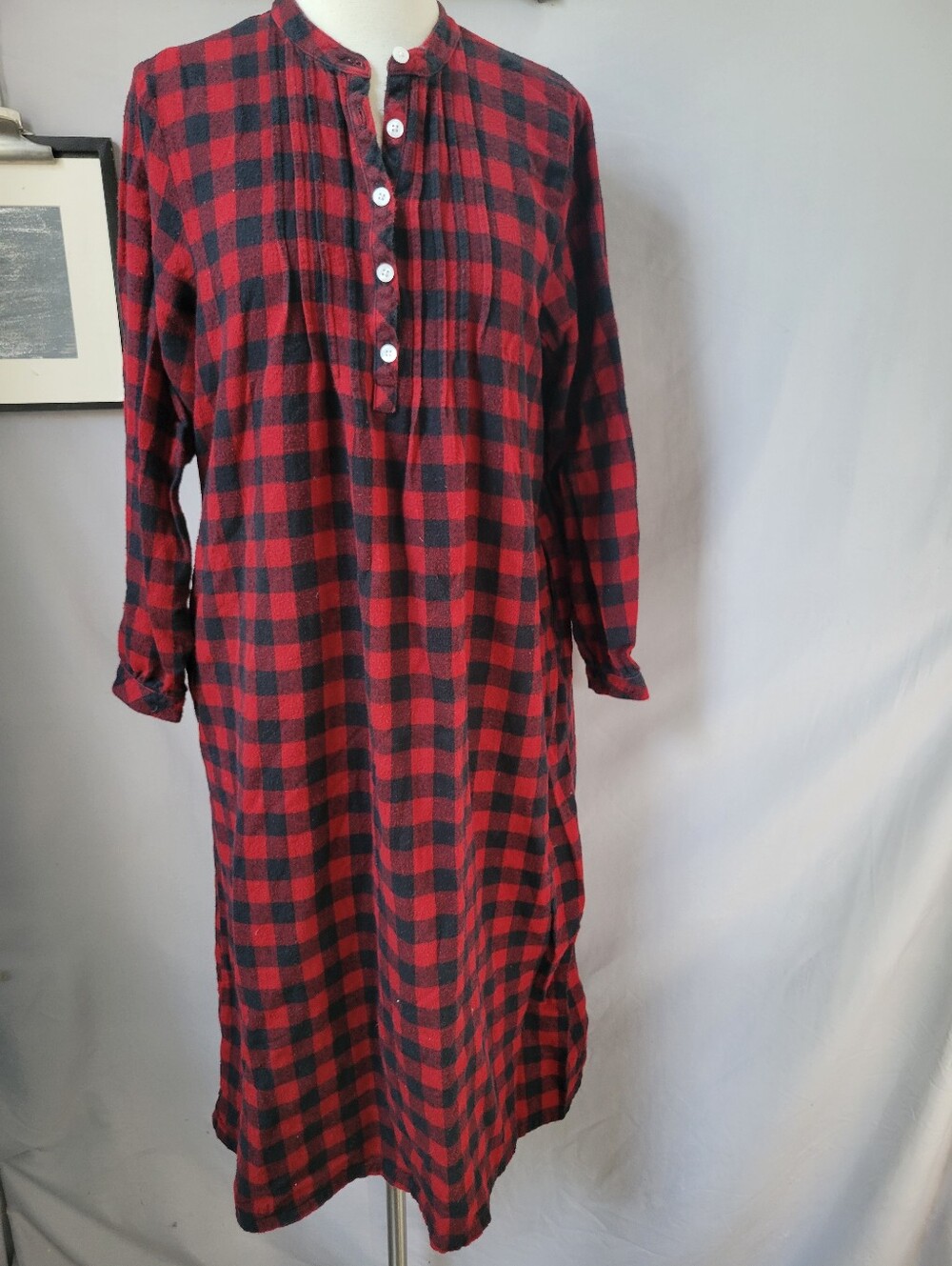L.L. Bean Scotch Plaid Flannel Nightgown Red Blue XS Petite